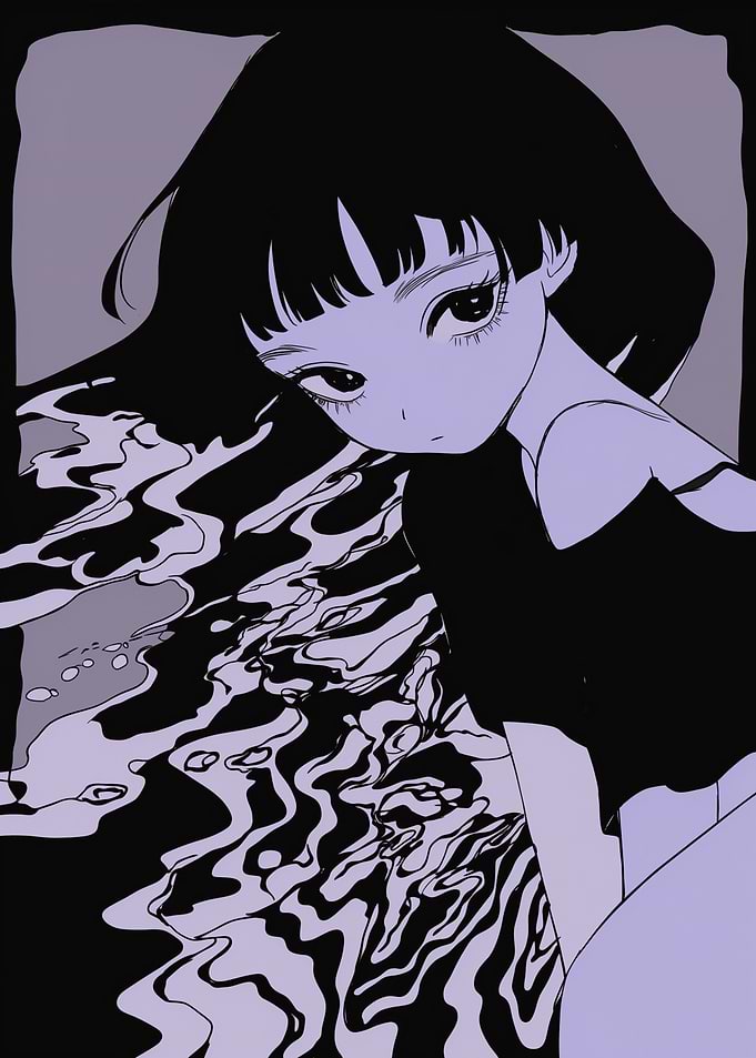 Anime Girl with Water Reflection