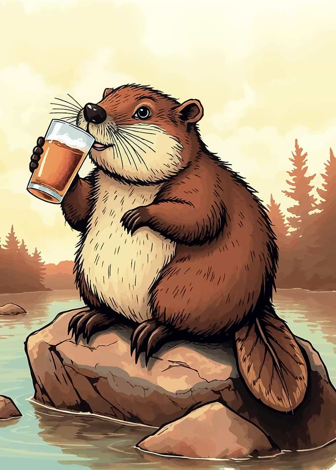 Beaver Drinking Beer