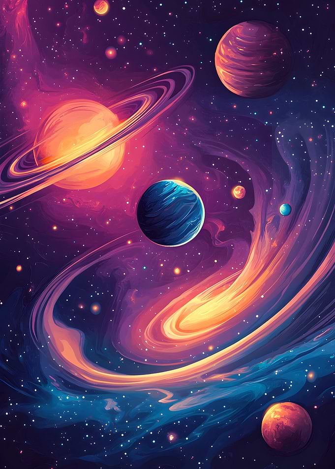Cosmic Nebula with Planets