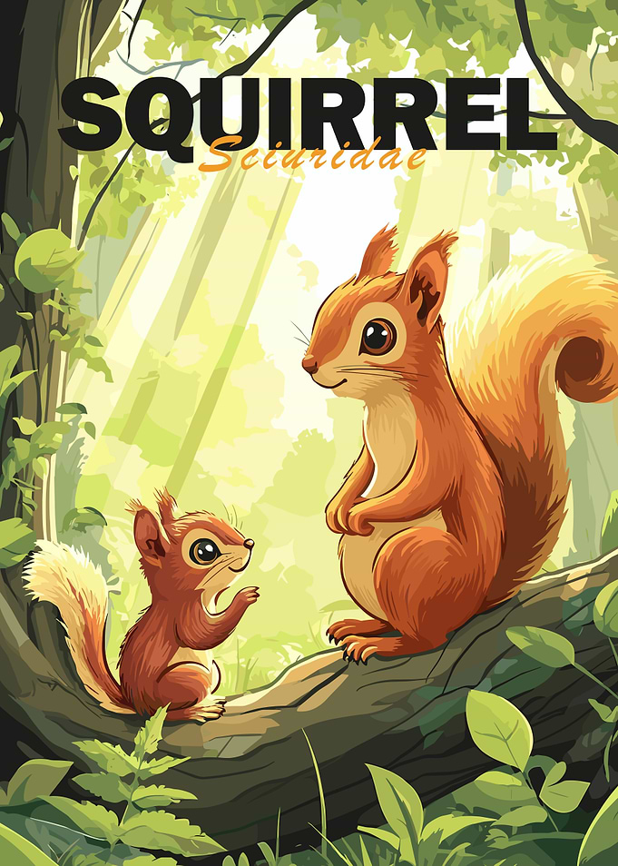 Squirrel Family in Forest