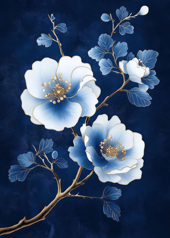 Blue and Gold Floral Art