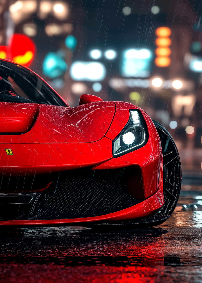 Red Ferrari in the Rain