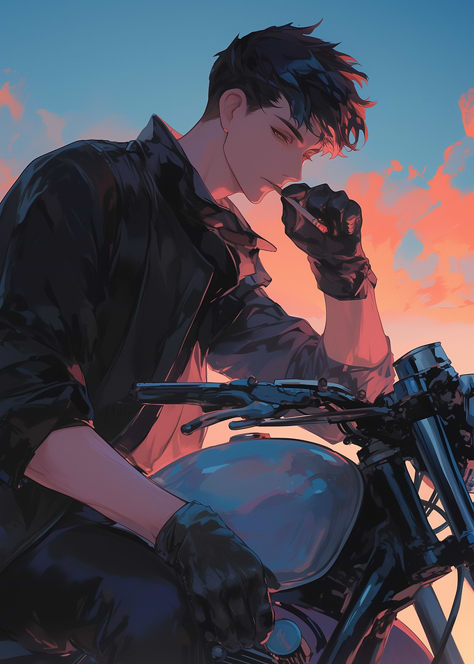 Anime Boy on Motorcycle