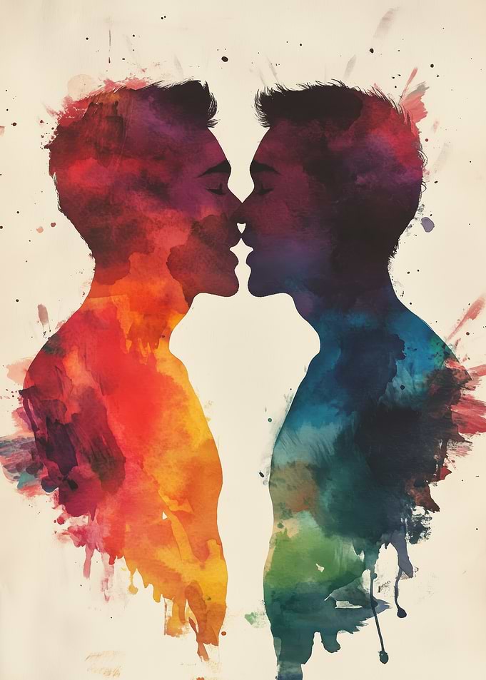 Watercolor Couple Kiss