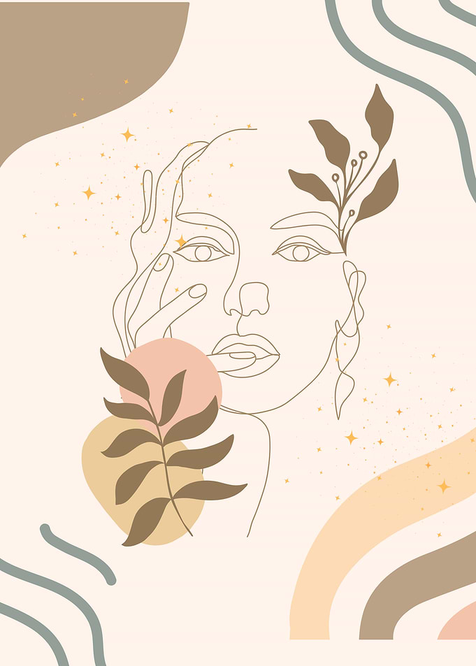 Line Art Woman with Floral