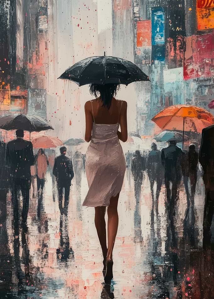 Woman Walking in Rain