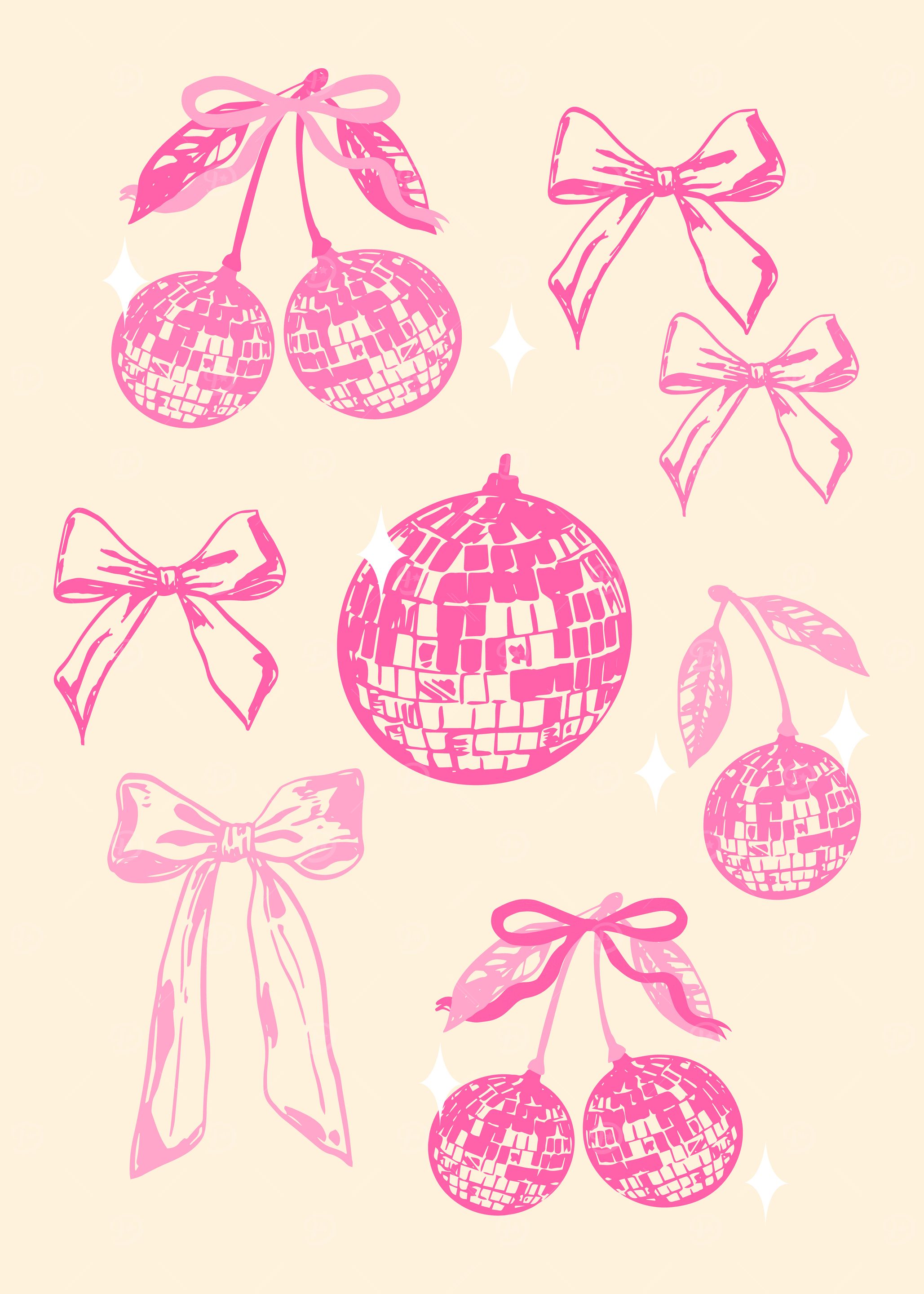 Pink Coquette Cherries and Disco Balls
