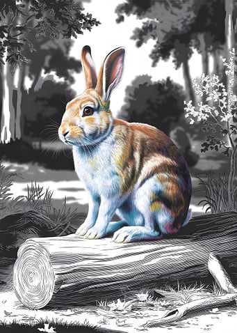 Colorful Rabbit on Log
