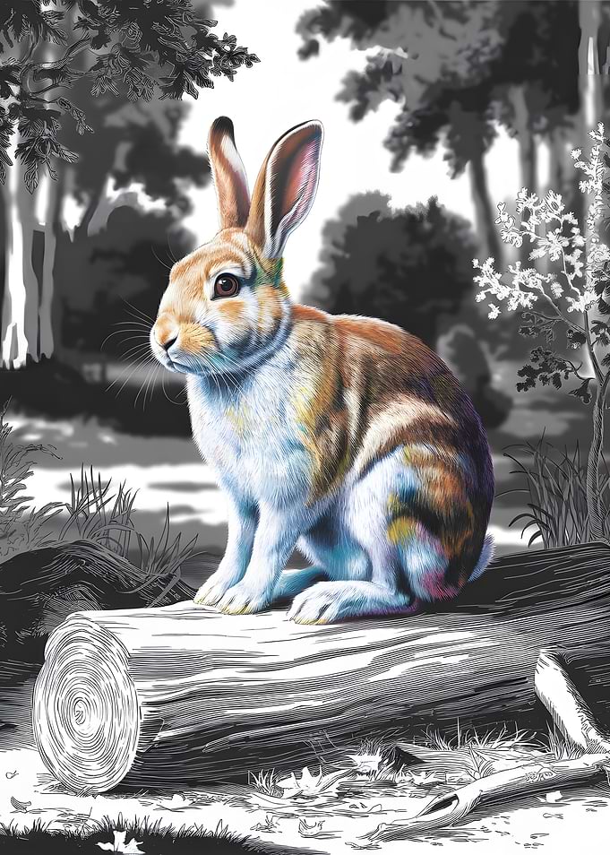 Colorful Rabbit on Log