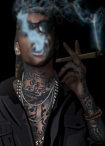 Tattooed Man Smoking Khalifa Kush