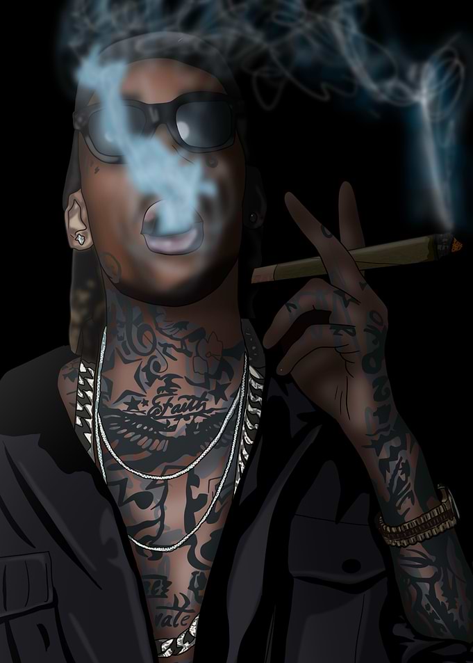 Tattooed Man Smoking Khalifa Kush