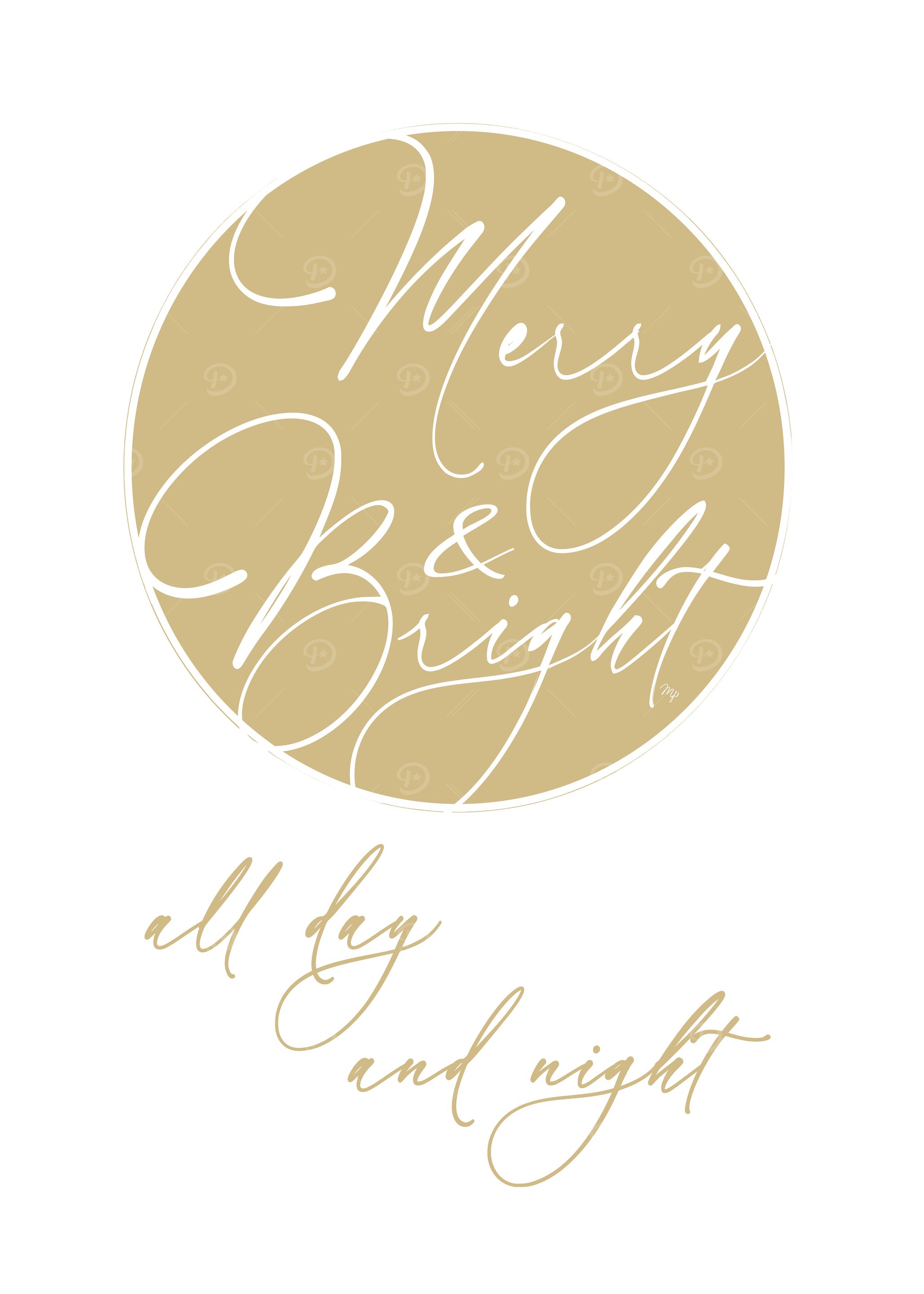 Merry & Bright Golden Elegant Xmas Wall Art