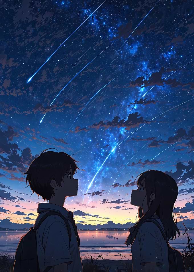 Anime Couple Under Shooting Stars