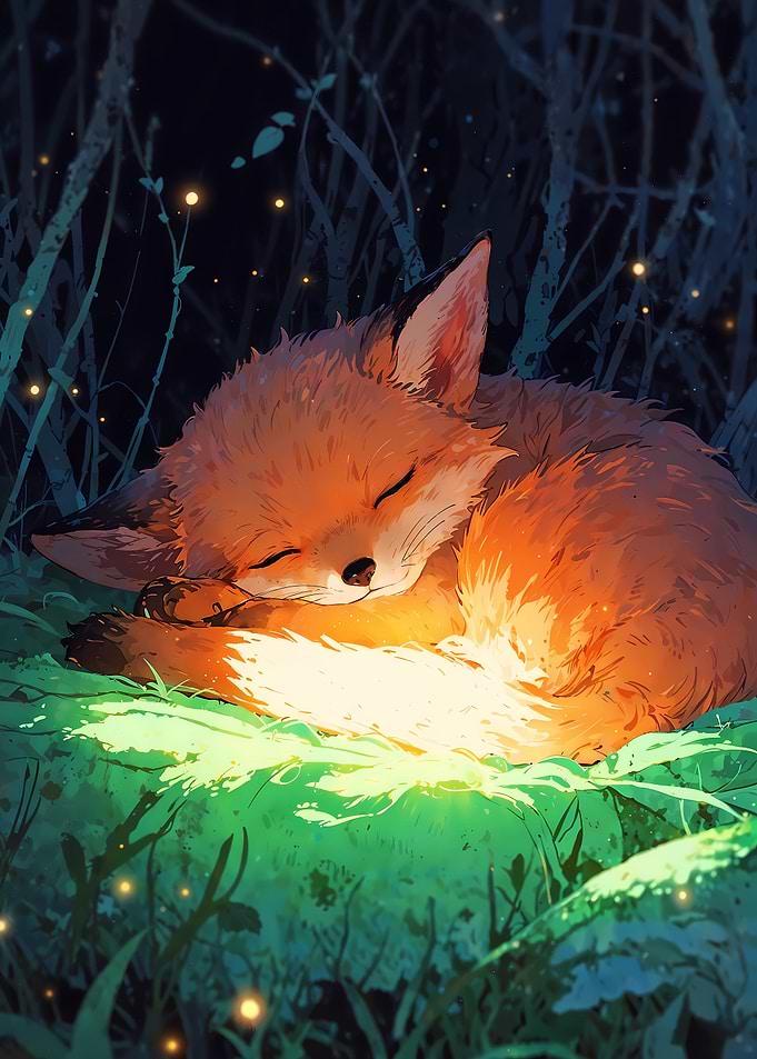 Sleeping Fox in Forest