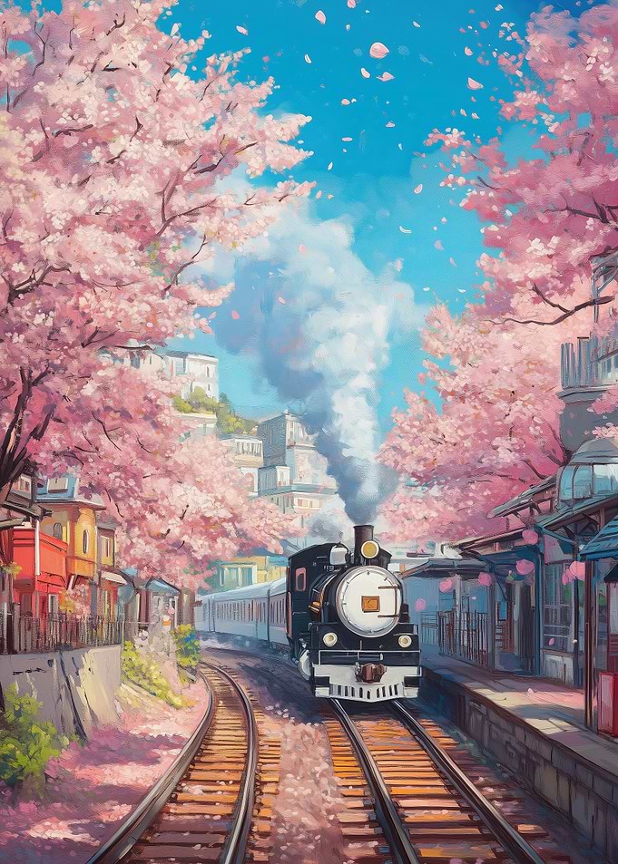 Train Through Cherry Blossoms