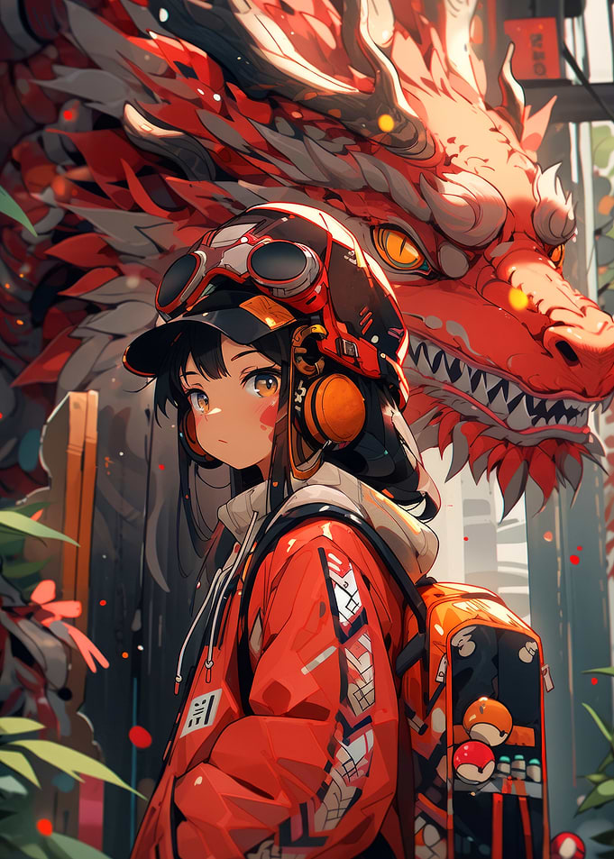 Anime Girl with Dragon