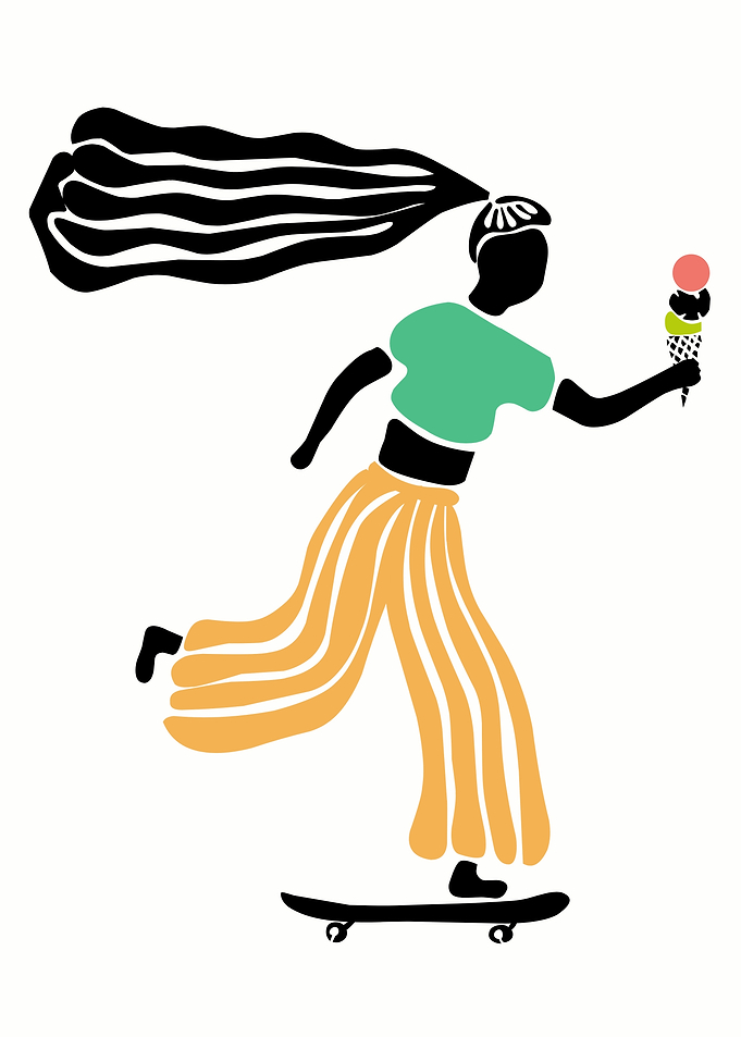 Girl Skateboarding with Ice Cream
