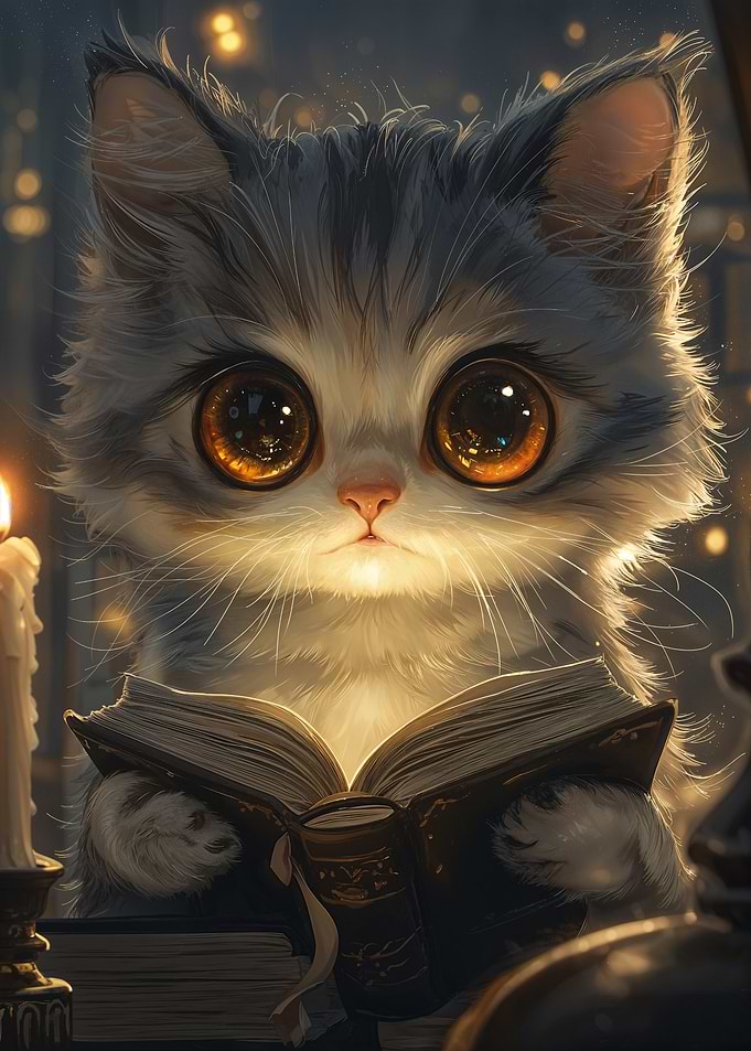 Cute Cat Reading Book