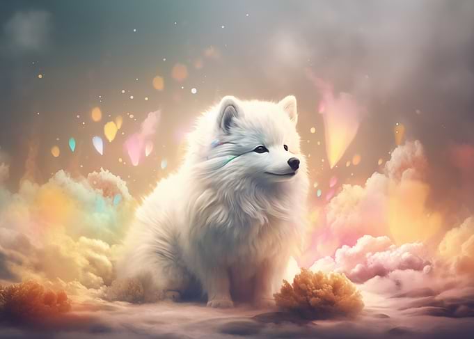 White Fluffy Fox in Clouds