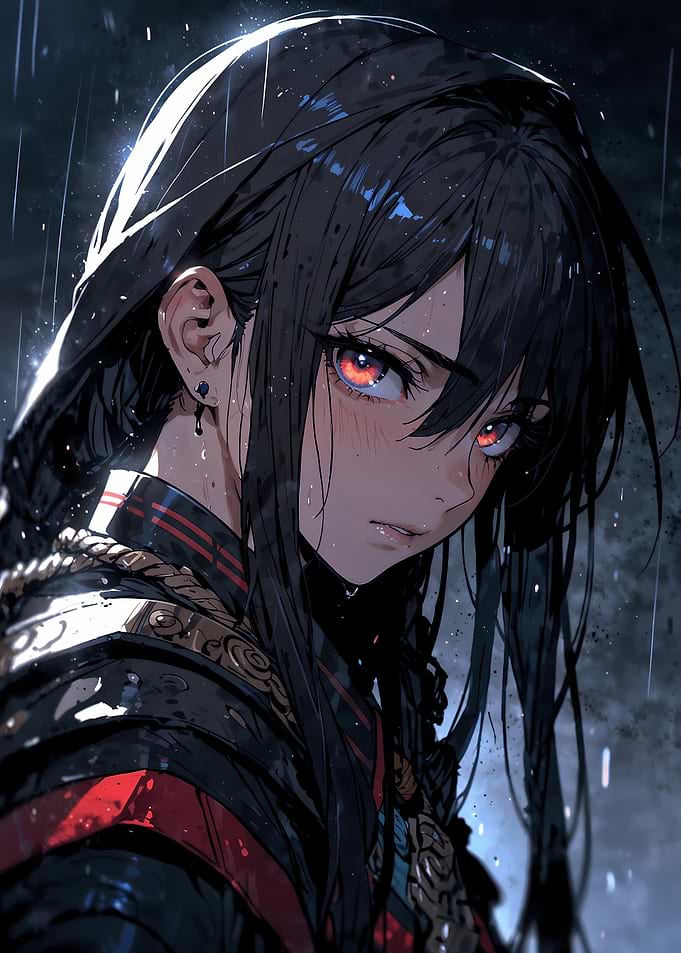 Anime Girl with Fiery Eyes