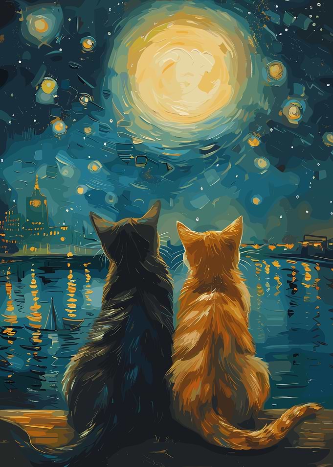 Cats Under the Moon