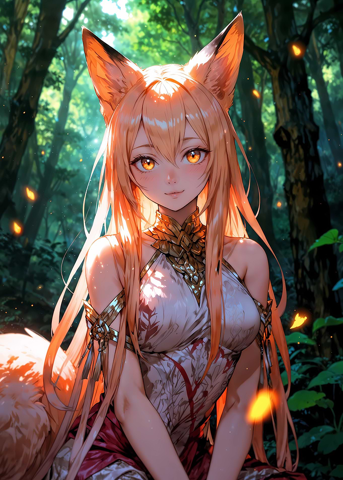 Fox Girl in Forest