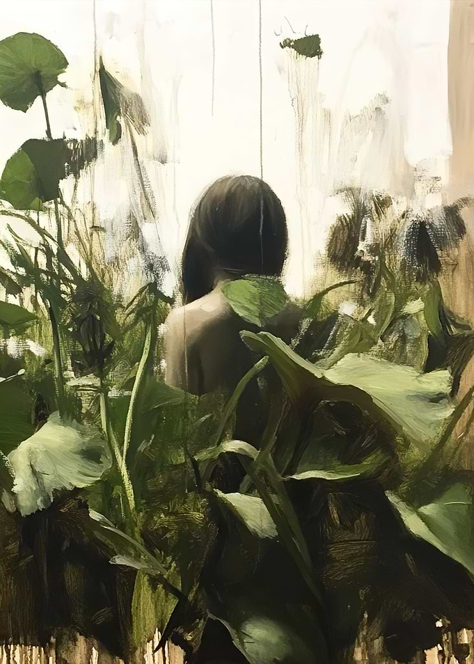 Woman in Lush Foliage