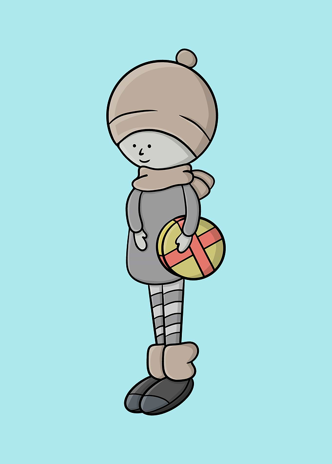 Cute Cartoon Girl with Gift