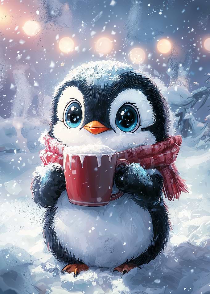Cute Penguin with Hot Cocoa