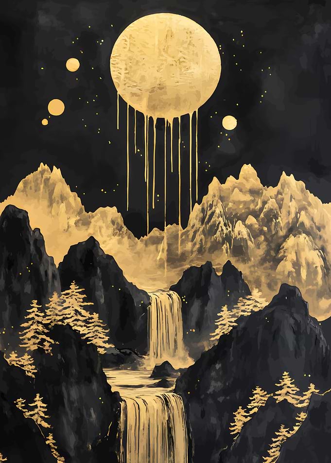 Golden Waterfall Landscape