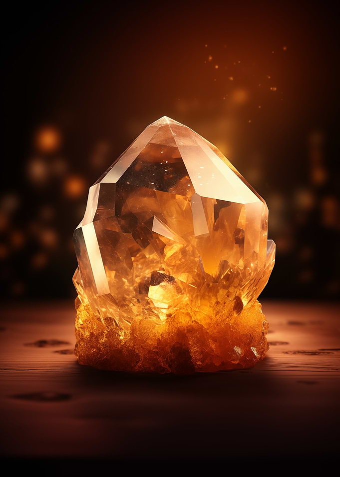 Citrine Crystal on Wood
