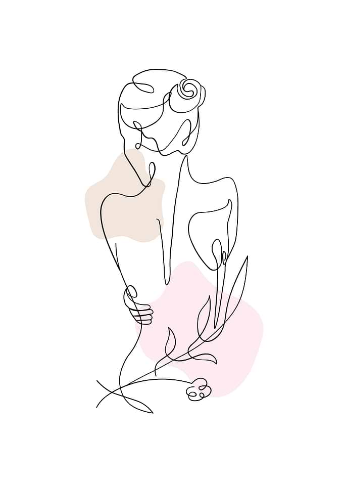 One Line Woman with Flowers