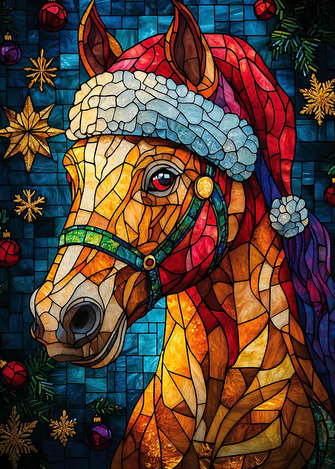 Christmas Horse Stained Gl