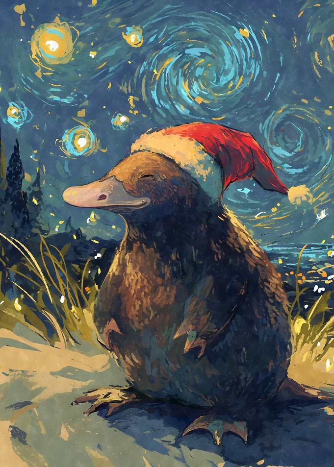 Platypus in Santa Hat