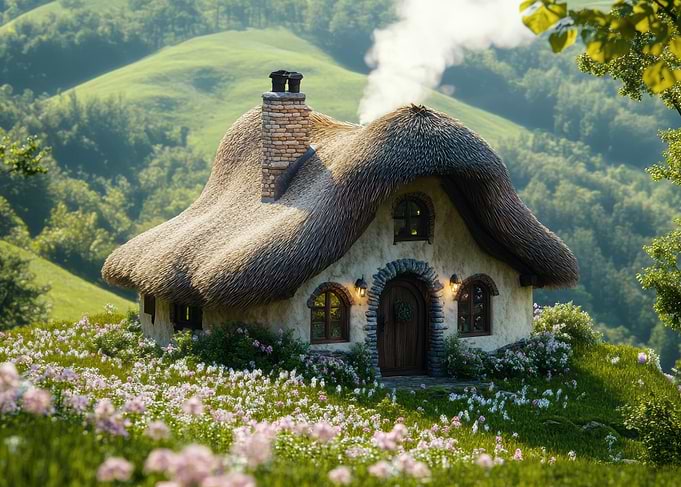 Thatched Cottage in a Meadow