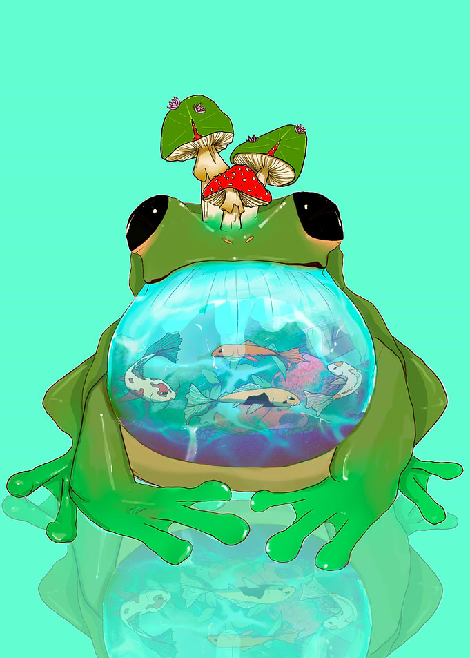 Koi Pond Mushroom Frog