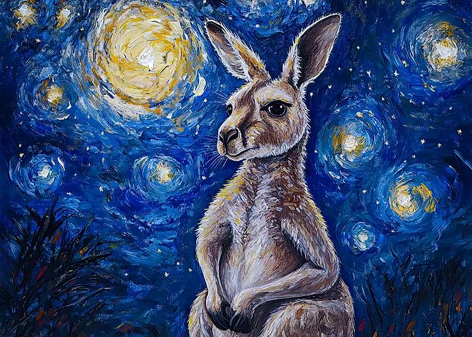 Kangaroo Under Starry Night