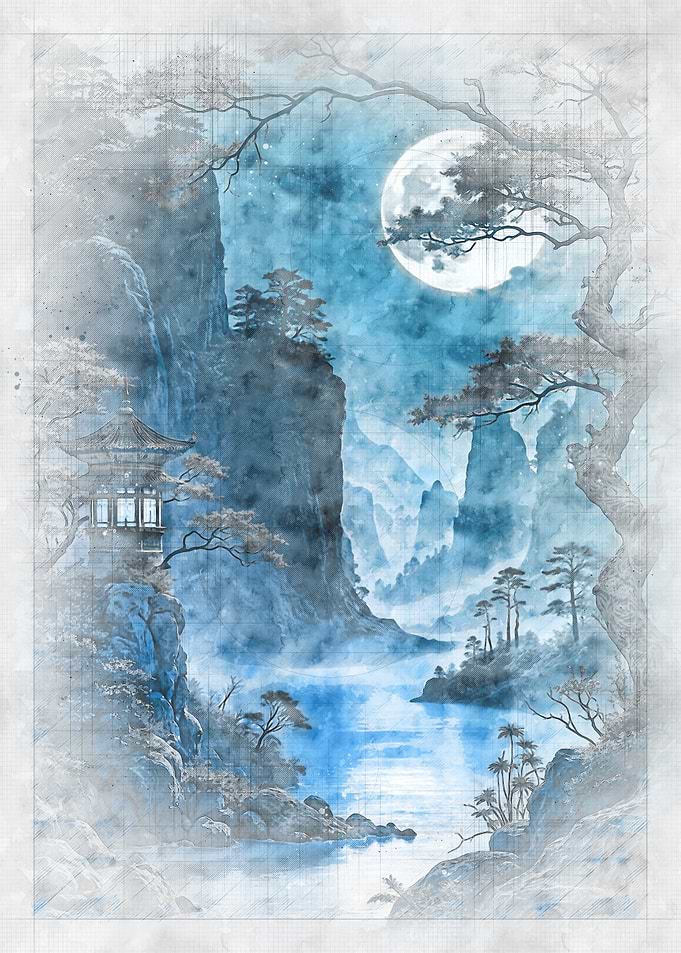 Moonlit Mountain Landscape