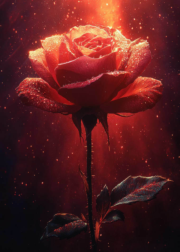 Red Rose With Dew Drops