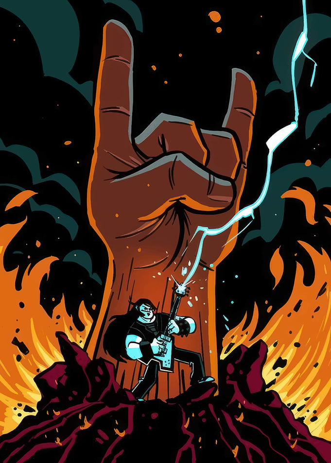 Rock Guitarist and Giant Hand