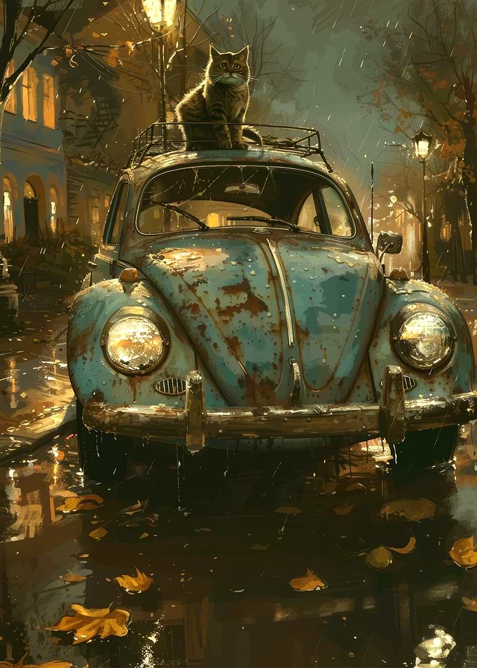 Cat on a Vintage Car