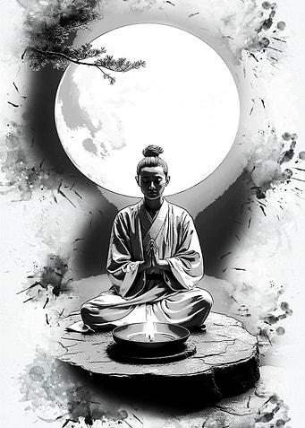 Zen Meditation Under Moon