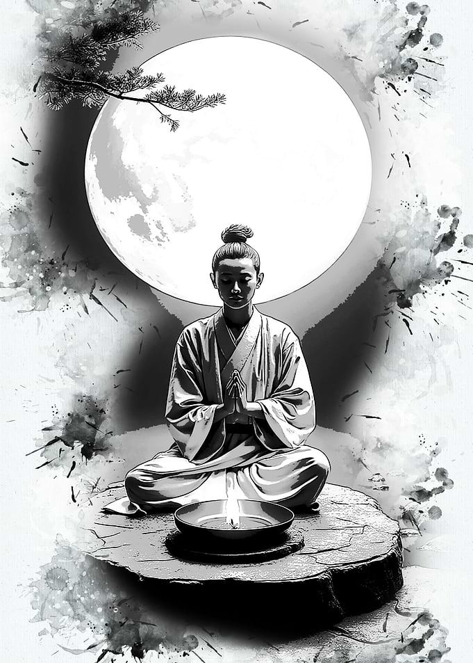 Zen Meditation Under Moon