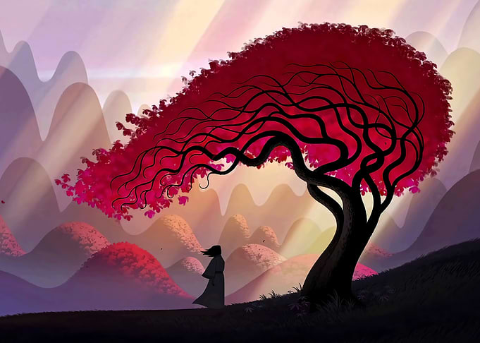 Silhouette Under Cherry Blossom