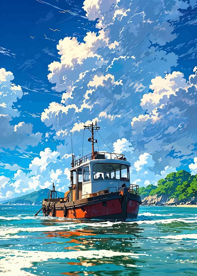 Tugboat Under Blue Sky