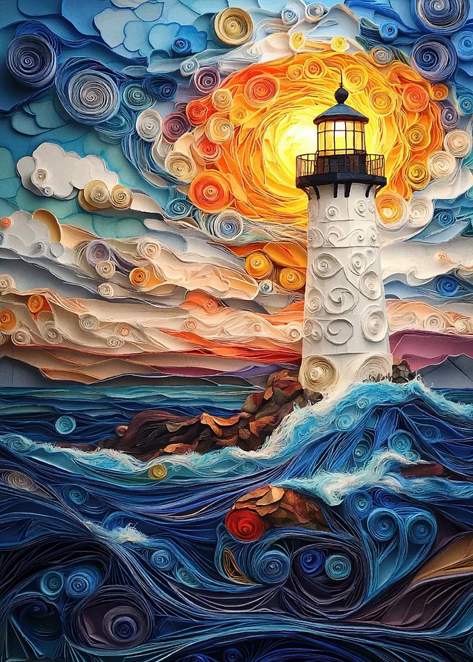 Papercraft Lighthouse Sunset
