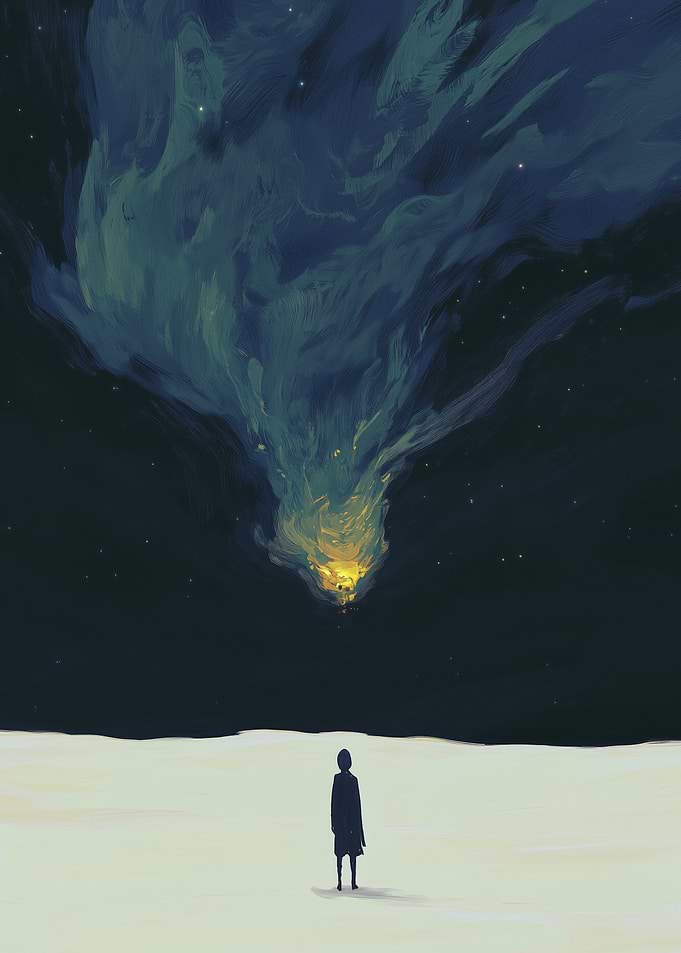Lone Figure Under Cosmic Fire