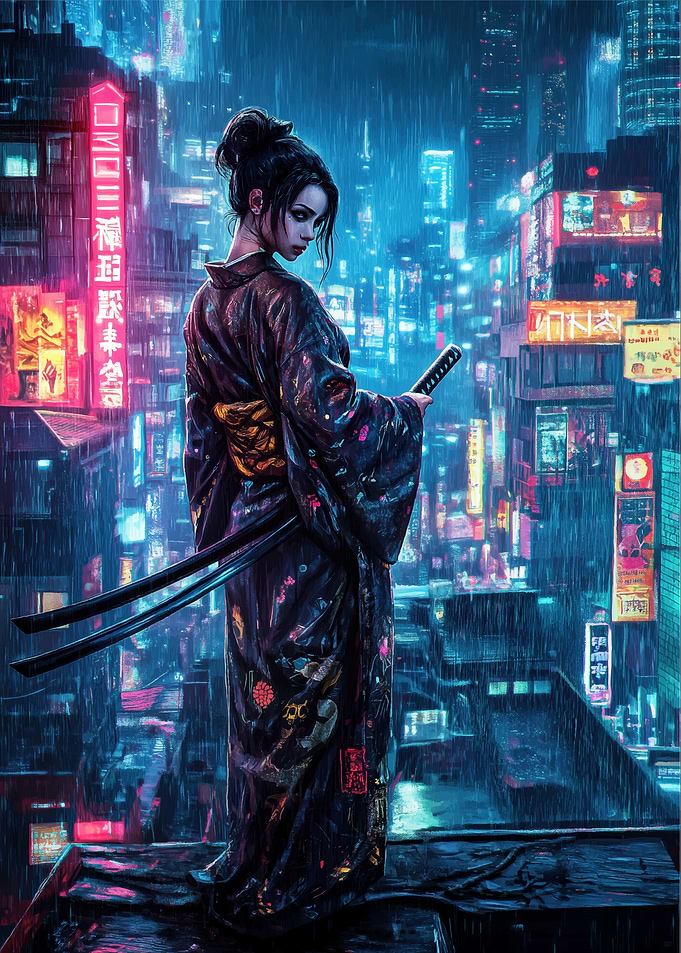 Cyberpunk Geisha with Kata