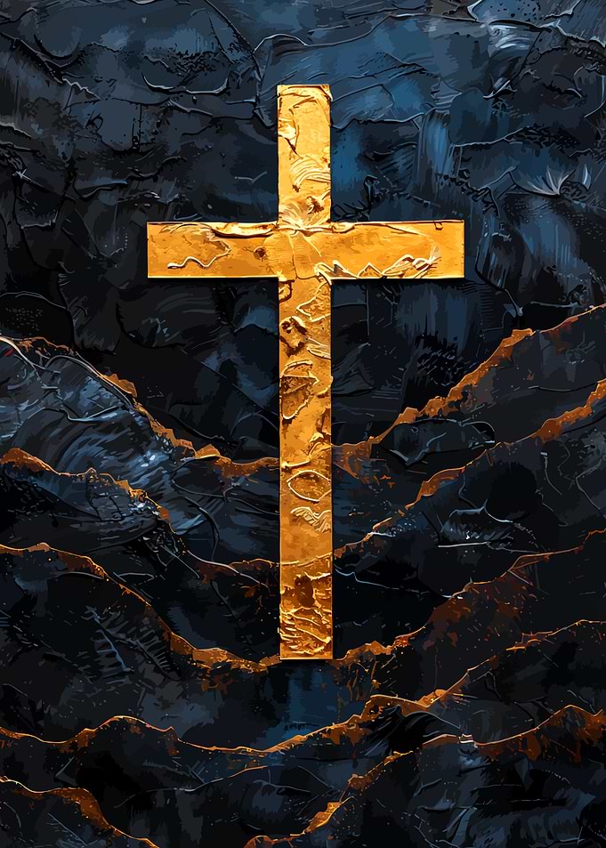 Golden Cross on Black Background
