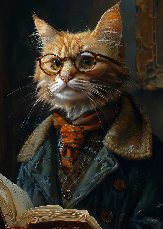 Cat in Glasses Reading